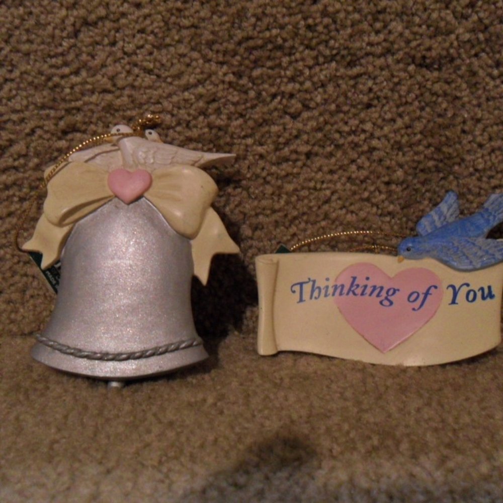 Lot of 2 Midwest Wedding Bell & Doves & Thinking of you Christmas Ornament